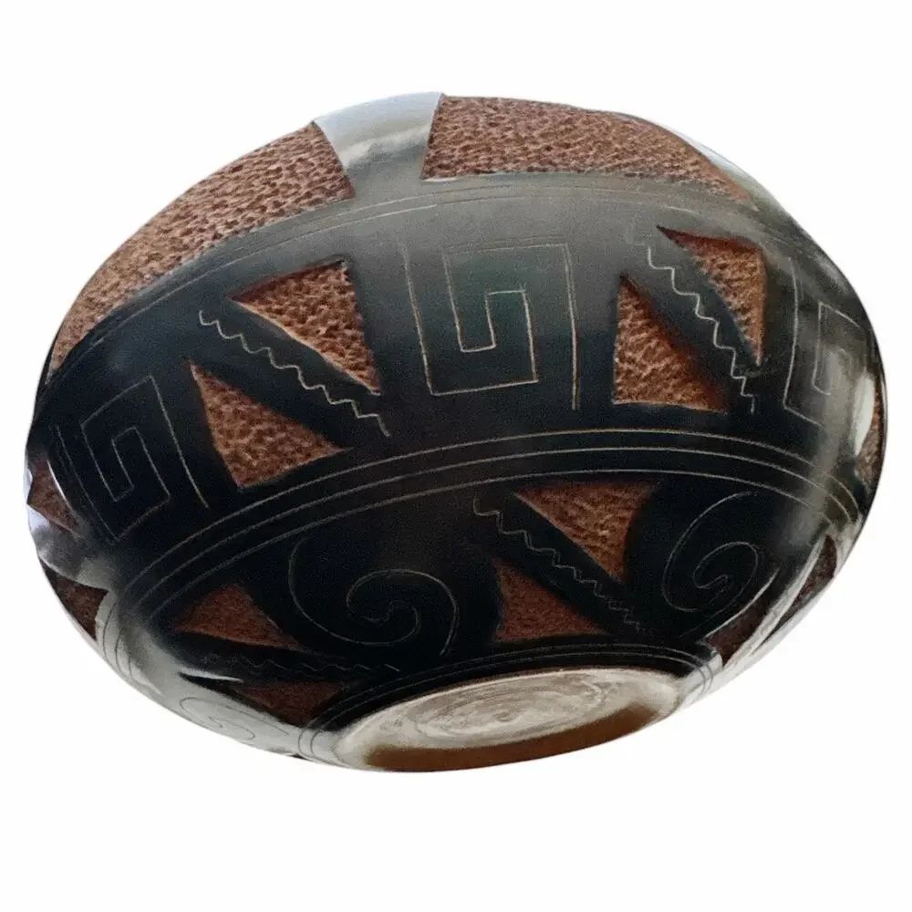 Vintage Hand Carved South American Brown Tan Pottery Vase